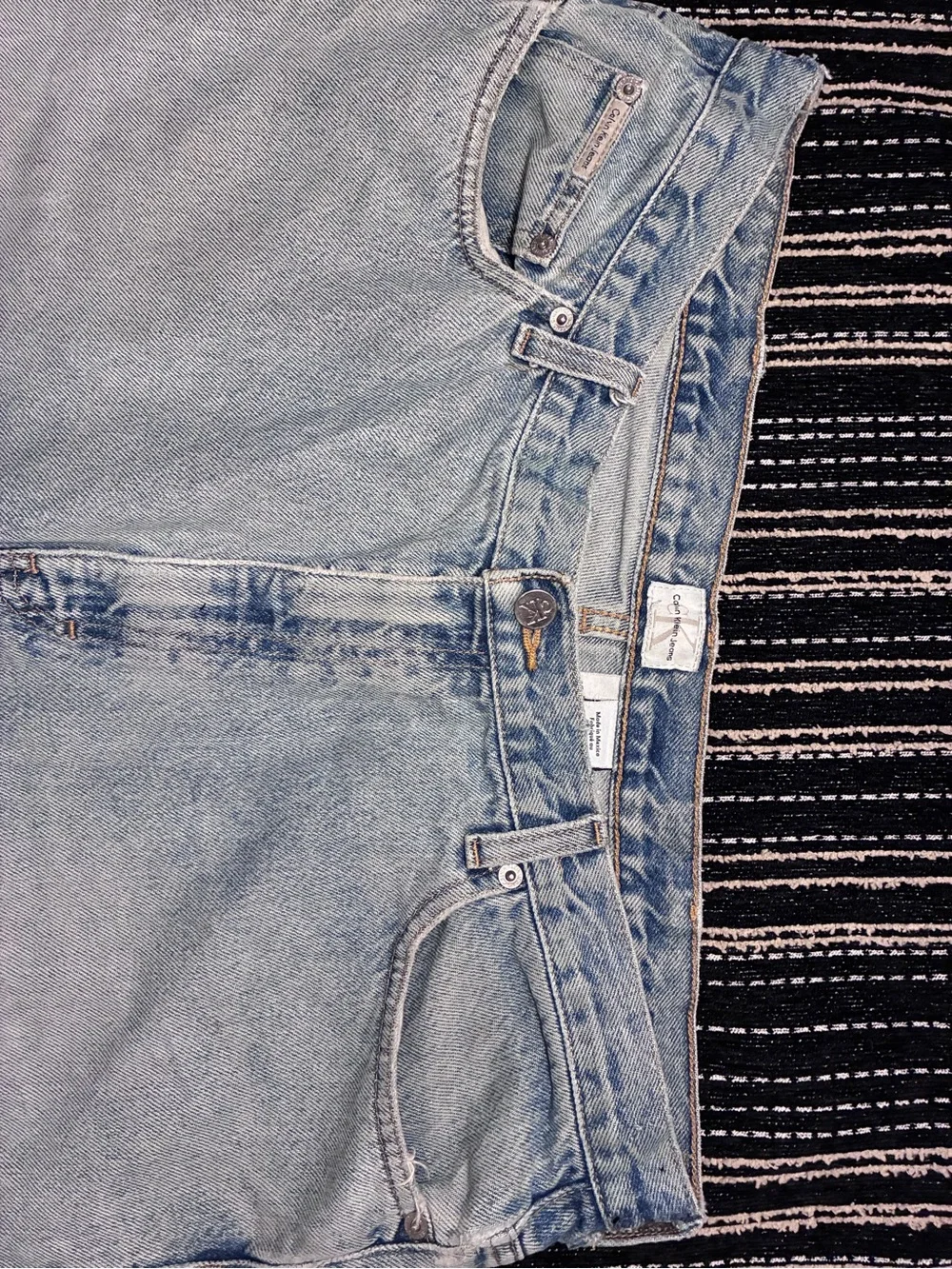 Calvin Klein Light Blue Denim Shorts with Leather Patch - Picture 8 of 8